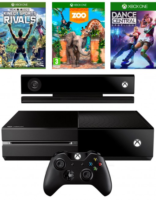 Конзола Microsoft Xbox ONE 500 GB + Kinect + Игра Kinect Sport Rivals + Игра Zoo Tycoon + Игра DC Sp